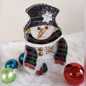 Mary Frances Vintage Wooden Christmas Snowman Crossbody Bag